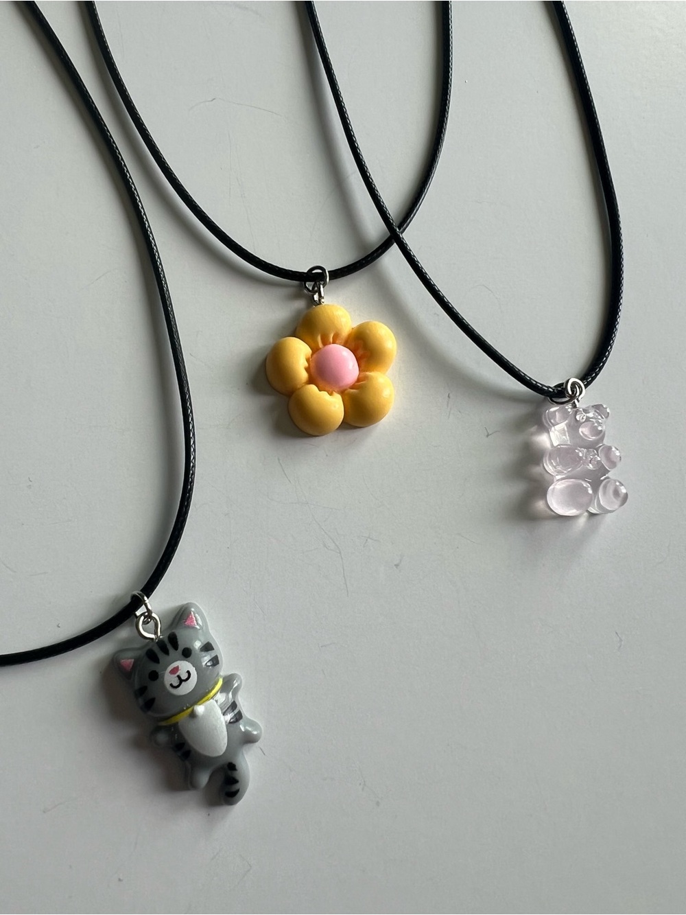 3 Kids Friendship Charm Necklace Set – Cat, Flower & Gummy Bear / stocking gift